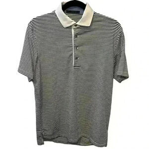 Greyson Short Sleeve Button Up Polo Slate Blue/White Striped Mens Size S